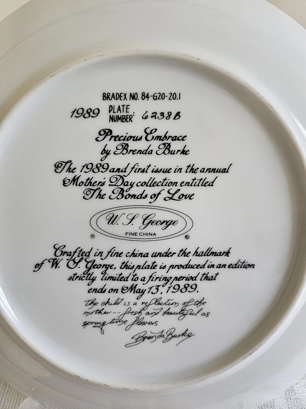 1989 Precious Embrace Porcelain Plate - First In Collection